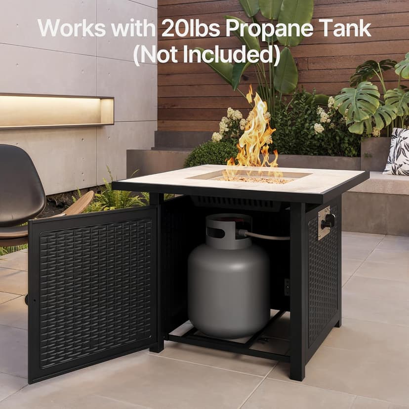 Gizoon 30" Propane Fire Pit Table 50,000 BTU, Outdoor Fire Pit Table with Lid & Lava Rock, CSA Certified Square Fire Tables for Outdoor Dining, Patio, Garden, or Backyard Gatherings