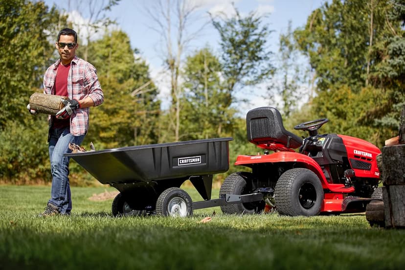 CRAFTSMAN 46" Automatic Gas Riding Lawn Mower with 18.5 HP* Briggs and Stratton Single-Cylinder Engine, Gas Lawn Tractor with Foot Pedal Control, Red/Black