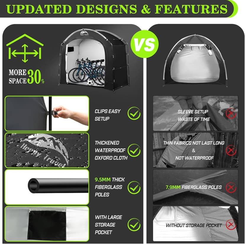 Happy Travel Bike Storage Tent Shed,Large Outdoor Waterproof Bicycle Covers Shelter with Window for 2/3 Bikes,Oversized Outside Portable Sheds for Lawn Mower,Garden Tools (Black)