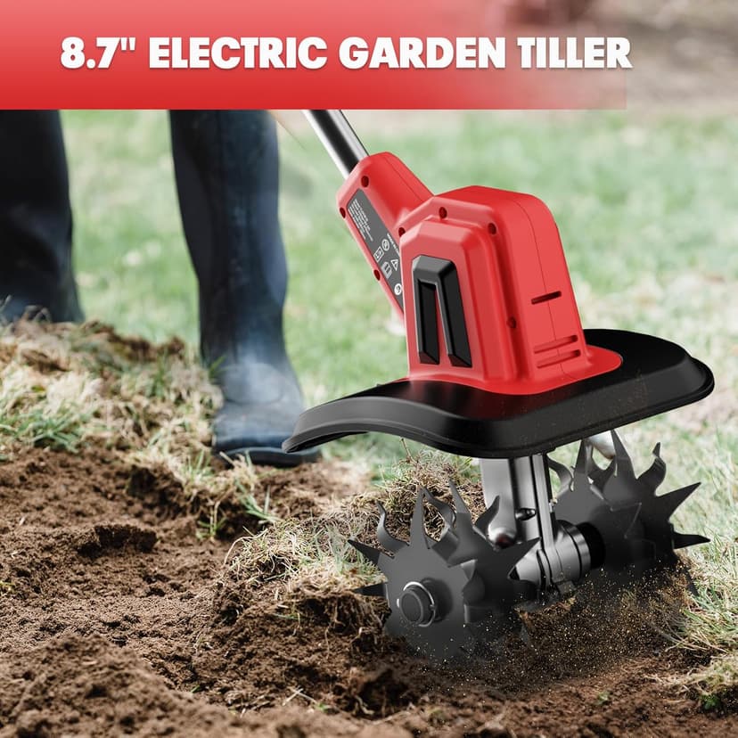 MaxMore Cordless Tiller Cultivator Compatible with Milwaukee 18V Battery (Tool Only), Electric Garden Rototiller with 48 Steel Tines, 8.7" Tilling Width, 6.3" Depth for Gardening, Soil Turning