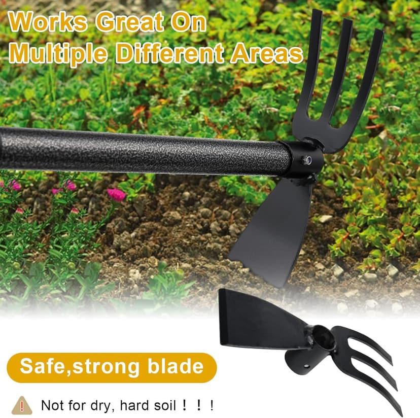 Garden Hoe and Cultivator, Heavy Duty Hand Hoe with Tiller with 31” Long Handle, Cultivator Hoe Garden Tools Durable Cultivator Hoes Rake Fork for Gardening Weeding Planting Loosening Soil