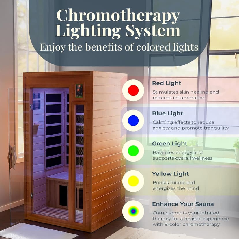 DYNAMIC SAUNAS 2-Person Home Sauna with Infrared Lighting and Integrated Speakers, Barcelona - Personal Indoor Luxury Spa for House and Gym