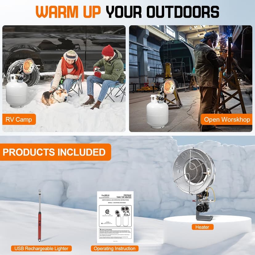Single Tank Top Propane Radiant Heater With Windproof Lighter,18,000 BTU Portable with 3 Heating Modes, Shut-off Valve and Tip-over Switch for Outdoor, Garage, Patio, RV(CSA)