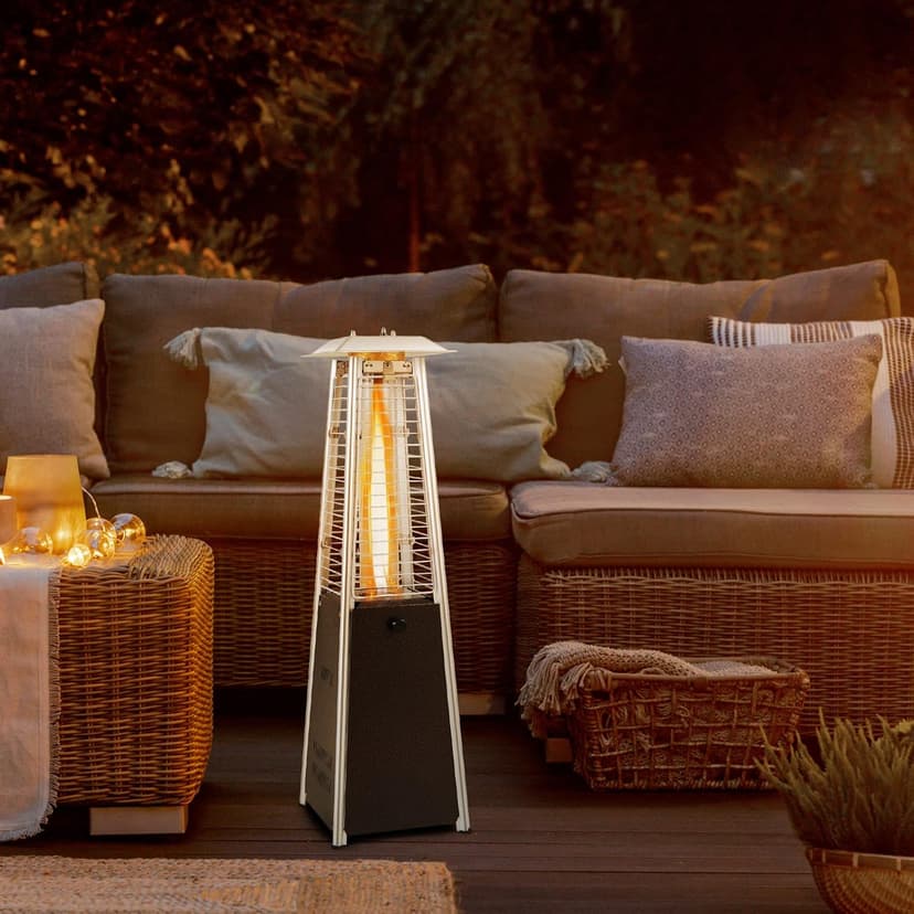 Tangkula Portable Patio Heater, 10,000 BTU Outdoor Tabletop Heater with Stainless Steel Burner, Tip-Over & Flameout Protection, 34" Pyramid Mini Outdoor Heaters for Patio, Porch, Deck (Bronze)