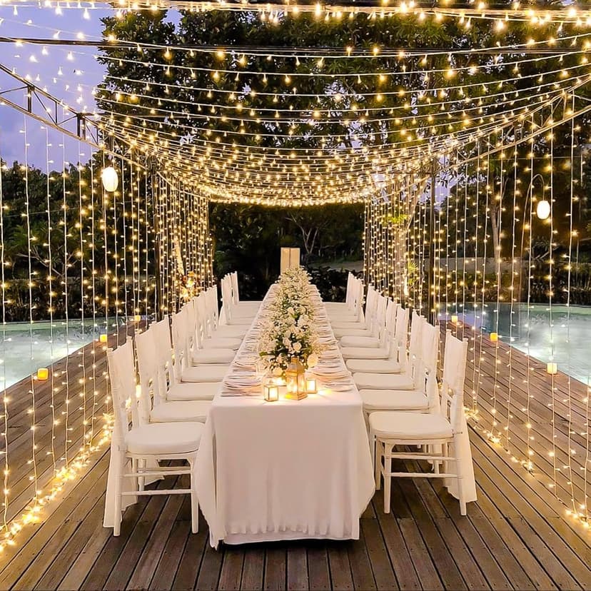 JMEXSUSS 300 LED Remote Control Christmas Curtain Lights, Plug in Fairy Curtain Lights Outdoor, Window Wall Hanging Curtain String Lights for Bedroom Backdrop Wedding Party Indoor Decor, Warm White