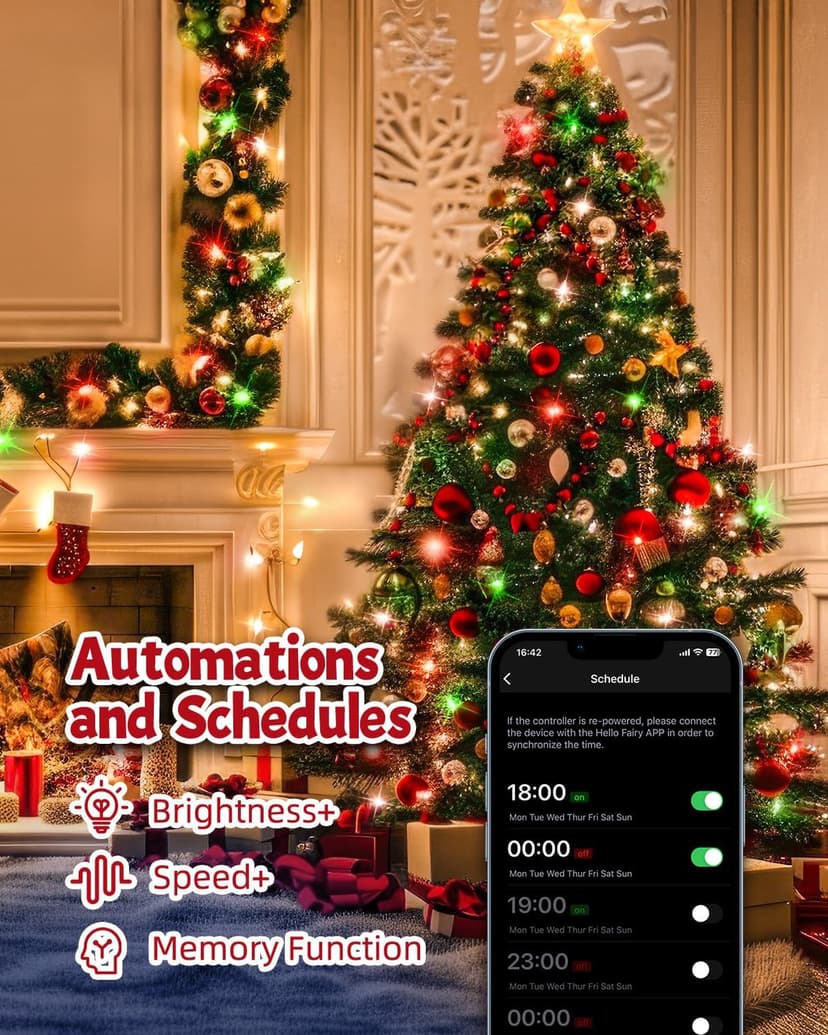 Minetom 66Ft 200 LED Smart RGB String Lights, App Controlled, Dimmable Timer, Waterproof, Indoor/Outdoor, Multicolor, LED, Christmas Tree Lights