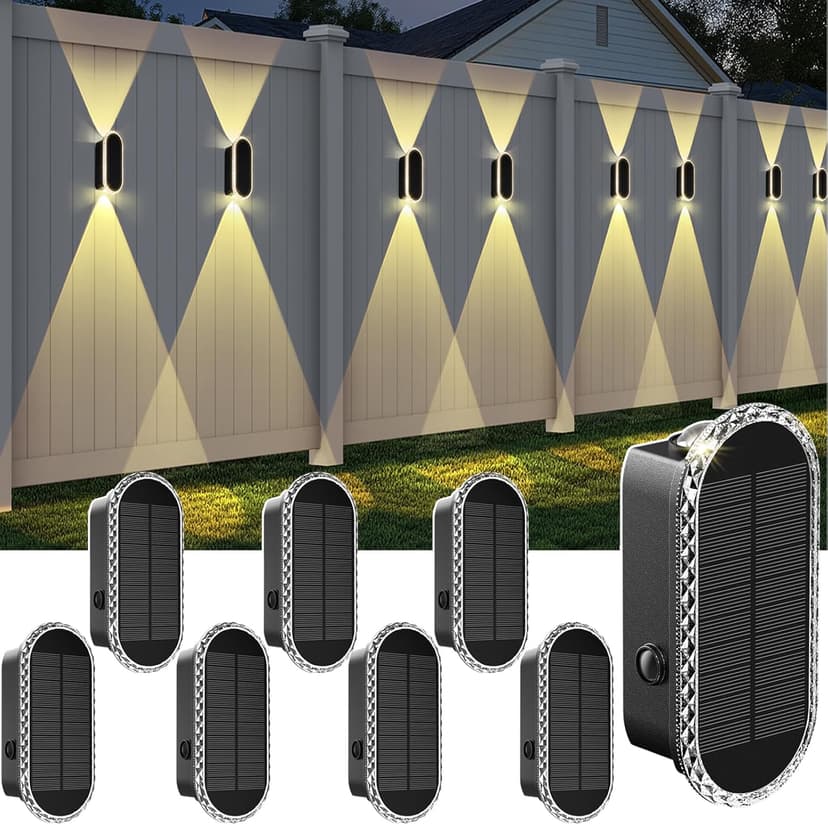 Solar Fence Lights Outdoor - 3000/4000/6000K 3 Modes,Up & Down Lighting IP65 Waterproof Fence Lights Solar Powered, Solar Wall Lights Outdoor for Backyard/Garden/Patio/Garage and Wall decor (8 pack)