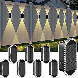Solar Fence Lights Outdoor - 3000/4000/6000K 3 Modes,Up & Down Lighting IP65 Waterproof Fence Lights Solar Powered, Solar Wall Lights Outdoor for Backyard/Garden/Patio/Garage and Wall decor (8 pack)
