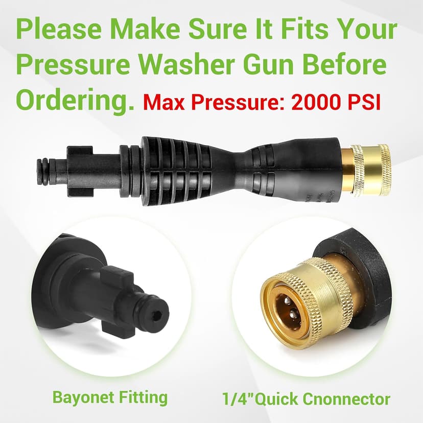 Pressure Washer Gun Adapter with 5 Spray Nozzles and 1 Tips Holder - Power Washer Wand Replacement Kit - Compatible with Some Ryobi, Portland, Husky Electric Pressure Washers Black