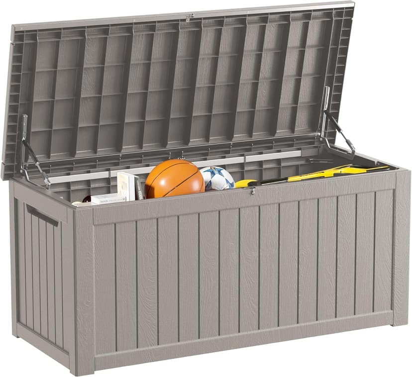 230 Gallon Lockable Resin Deck Box, Waterproof Outdoor Storage Box for Patio Furniture, Garden Tools, Pool Accessories, UV-Resistant Outside Delivery Brown