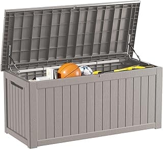 230 Gallon Lockable Resin Deck Box, Waterproof Outdoor Storage Box for Patio Furniture, Garden Tools, Pool Accessories, UV-Resistant Outside Delivery Brown