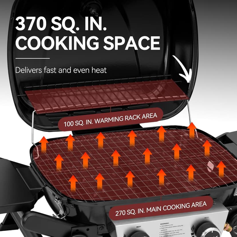 Royal Gourmet GT2005 2-Burner Portable Propane Gas Grill with Foldable Side Tables & Foldable Support Legs, Tabletop Gas Grill with Warming Rack for for Outdoor Cooking & Grilling, Black