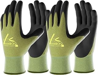 COOLJOB 2 Pairs Gardening Gloves for Women and Men, Bamboo Working Gloves Touchscreen, Grippy Nitrile Rubber Coated Work Gloves, Green/Black, X-Large Size (2 Pairs XL)