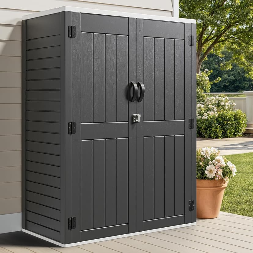 YITAHOME 59 cuft Outdoor Vertical Storage Shed, Tall Storage Shed Outdoor w/o Shelf, Outdoor Waterproof Storage Cabinet for Garage, Pool Storage, Garden Shed Outdoor Storage, Dark Gray