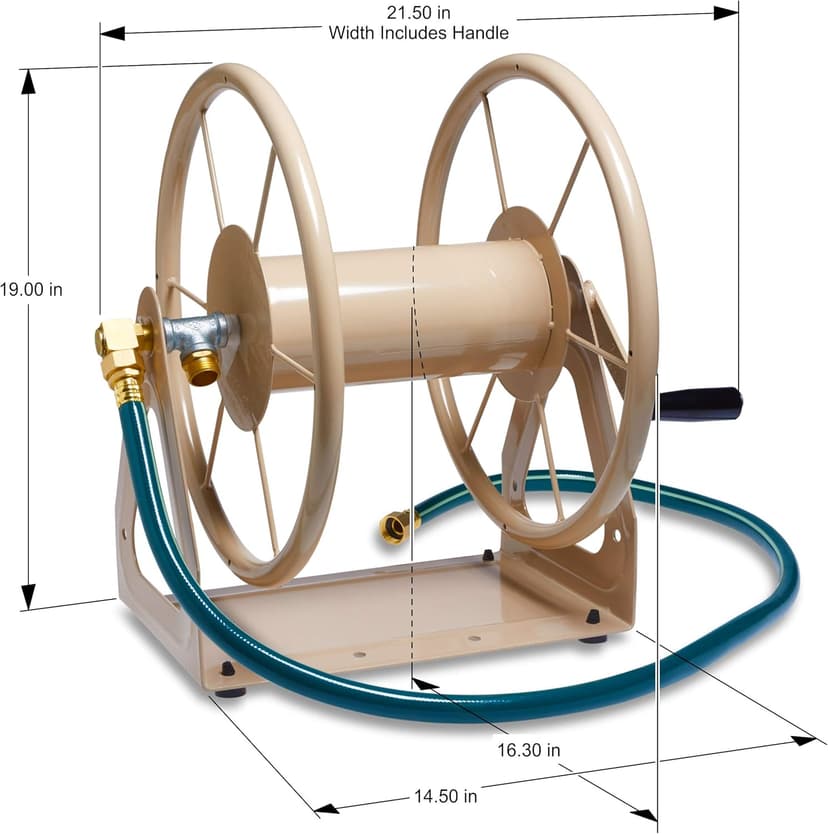 Liberty Garden Products 703-2 Multi-Purpose Steel Garden Wall/Floor Mount Hose Reel, Tan Poly