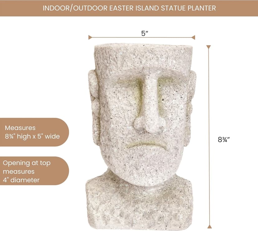 Bits and Pieces - Easter Island Head Statue Planter - Large Garden Decorations - Polyresin Sculpture - Indoor/Outdoor Moai Statue Planter - Moai Head Urn for Plants - 8.75" Tall