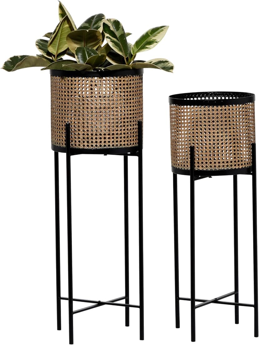 Deco 79 Metal Indoor Outdoor Planter Large Planter Pot with Removable Stand, Set of 2 Planters 11"W, 32"H, Gold
