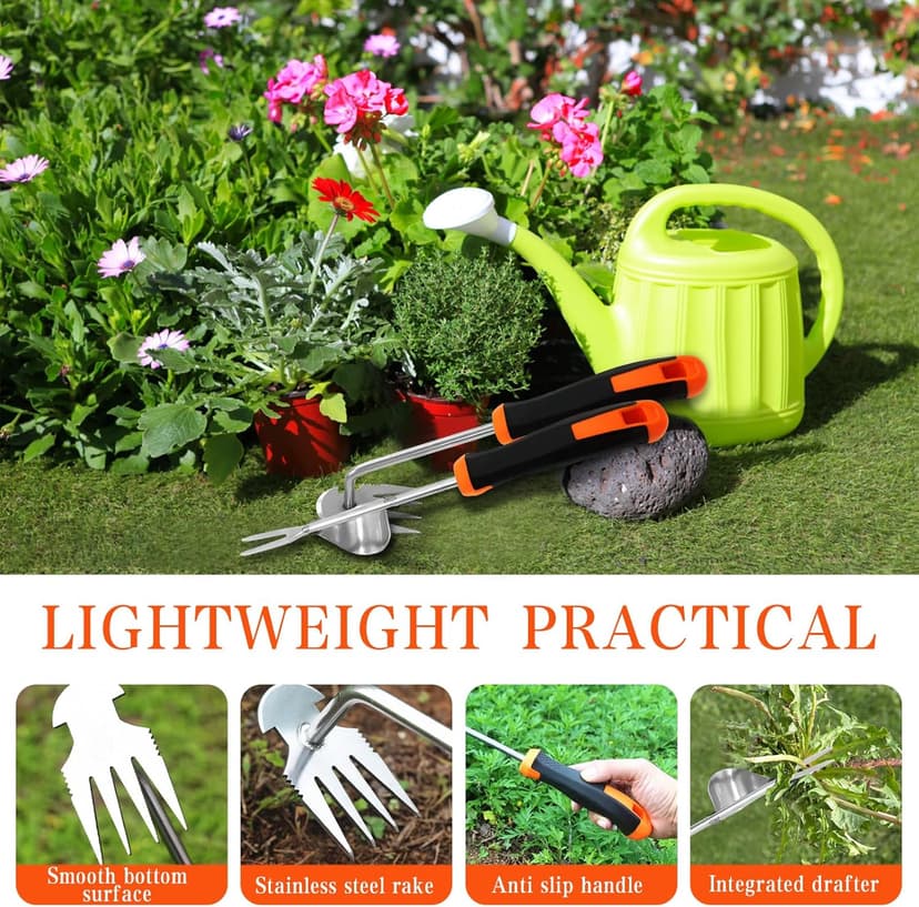 Weed Puller Tool Garden Weeding Pulling Tool– 13” Portable Gardening Weeder, 4 Teeth Manganese Steel Forged Hand Tool for Uprooting Weeds Remover Tool