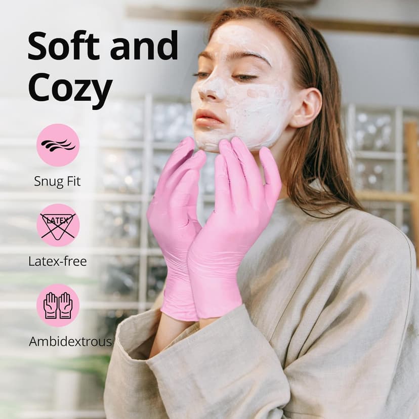Pink Nitrile Gloves, 3-mil, Industrial Gloves Disposable Latex Free, for Cleaning & Esthetician, Rubber Powder-Free, 100-ct Box (Medium) Medium (Pack of 100)