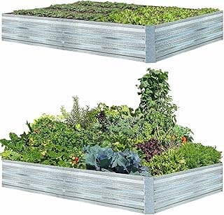 Galvanized Raised Garden Beds for Vegetables Large Metal Planter Box Steel Kit Flower Herb (8 x 4 x 1 ft * 2 Pack, Galvanized)