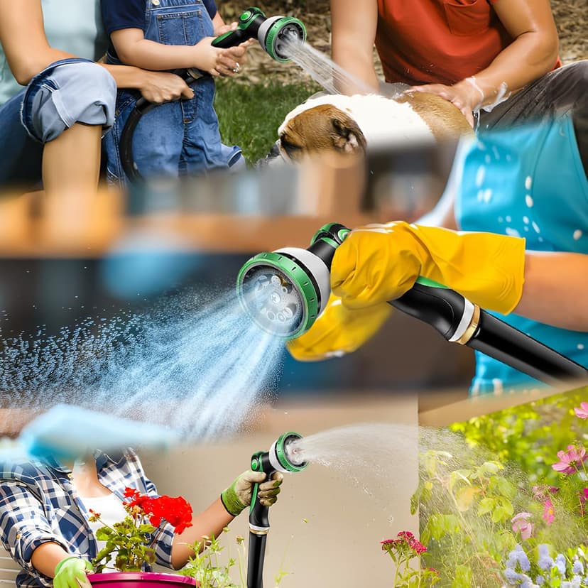 Non-Expandable Garden Hose 100feet, Flexible Water Hose with 10 Function Hose Nozzle, Lightweight, Tangle Free, Rust Proof for Yard (Black)