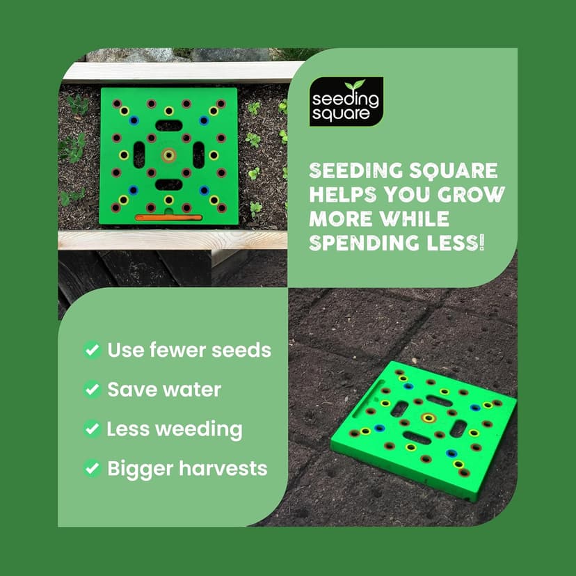 Seeding Square - Patented Seed and Seedling Spacer Tool for Bigger Harvests, Organized Plants & Fewer Weeds – Color-Coded Gardening Template with Magnetic Dibber, Ruler & Planting Guide