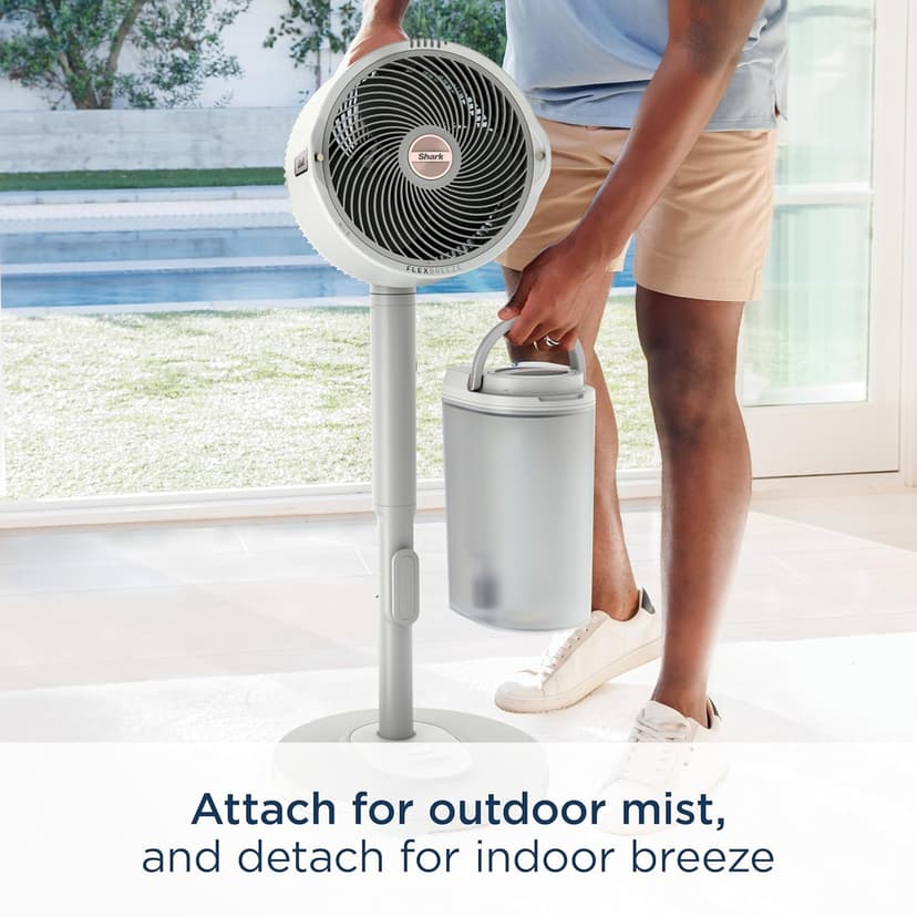 Shark FlexBreeze Pro Mist Fan — Indoor & Outdoor, Integrated Misting, Pedestal to Tabletop, Corded or Cordless, Up to 24-Hr Battery, Oscillating, White, FA302WH (2025 Release)