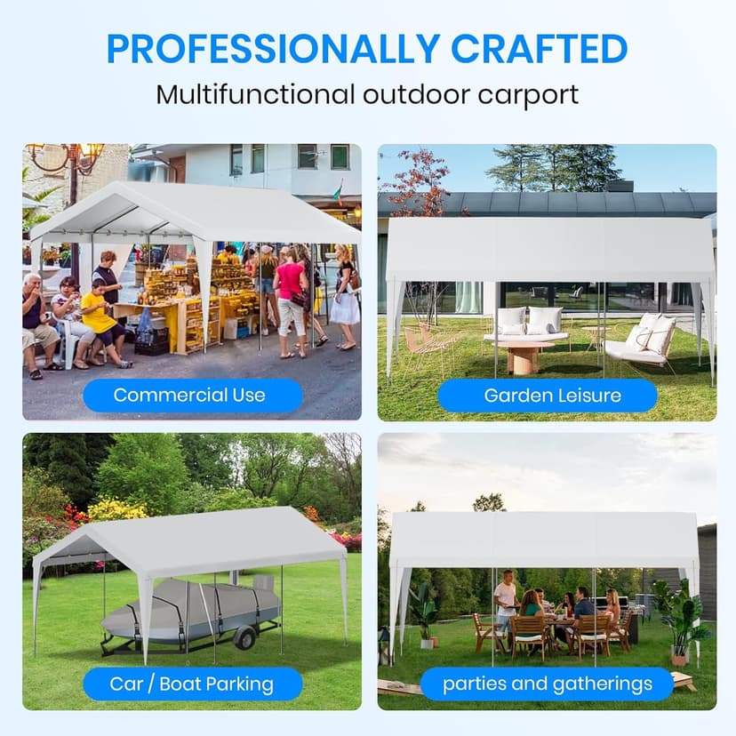Carport 10x20 Heavy Duty Portable Garage,Galvanized Frame Carport Canopy,Portable Garages and Shelters with 8 Leg&4 Wind Rope,Car Tent Garage with All-Season Tarp for Boat Truck Bike,Without Sidewall