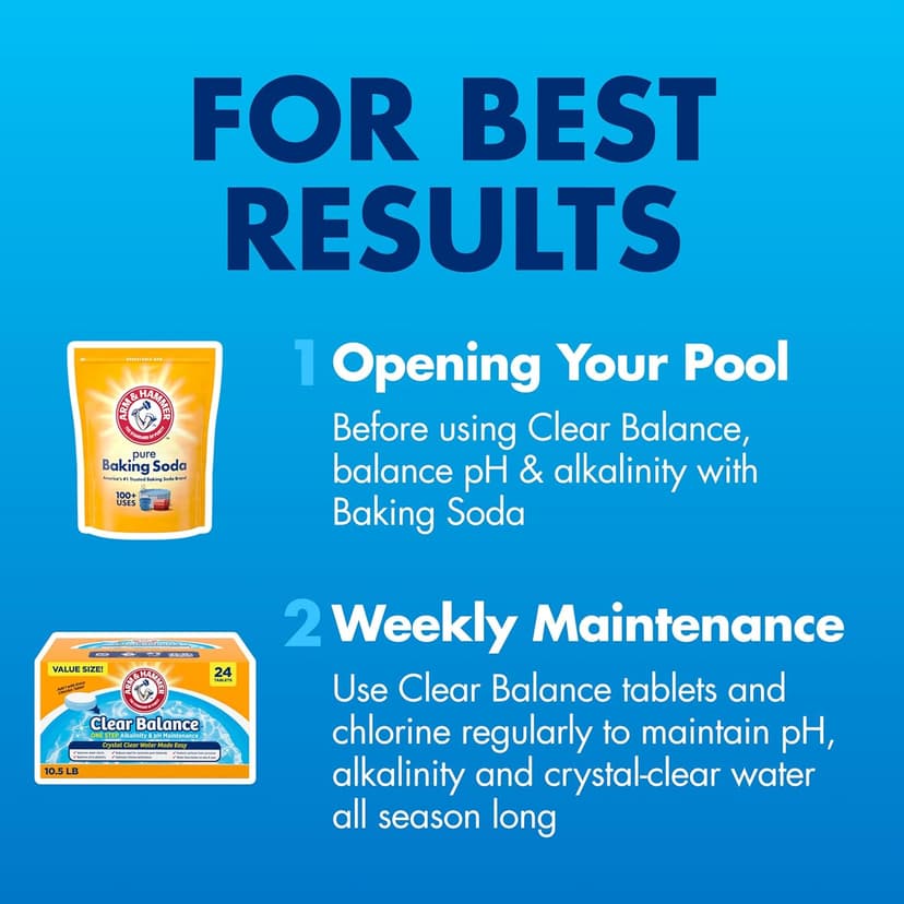 ARM & HAMMER Clear Balance Swimming Pool Alkalinity pH Maintenance Tablets, White, 1 Pack, 24 Count
