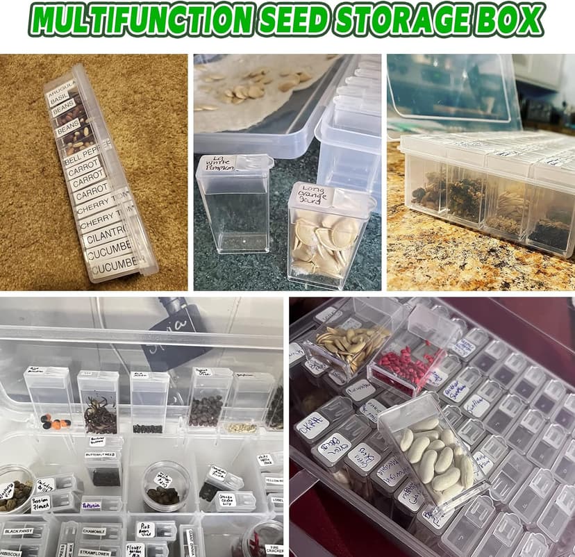 64-Slots Seed Storage Organizer Box with Label Stickers, Seed Storage Container for Flower Plants, Seeds & Bulbs, Flower, Vegetable, Clover and Basil Seeds, Gardening Supplies & Organizer