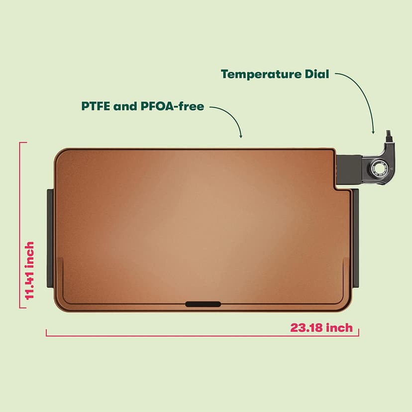 BELLA XL Electric Ceramic Titanium Griddle, Make 15 Eggs At Once, Healthy-Eco Non-stick Coating, Hassle-Free Clean Up, Large Submersible Cooking Surface, 12" x 22", Copper/Black