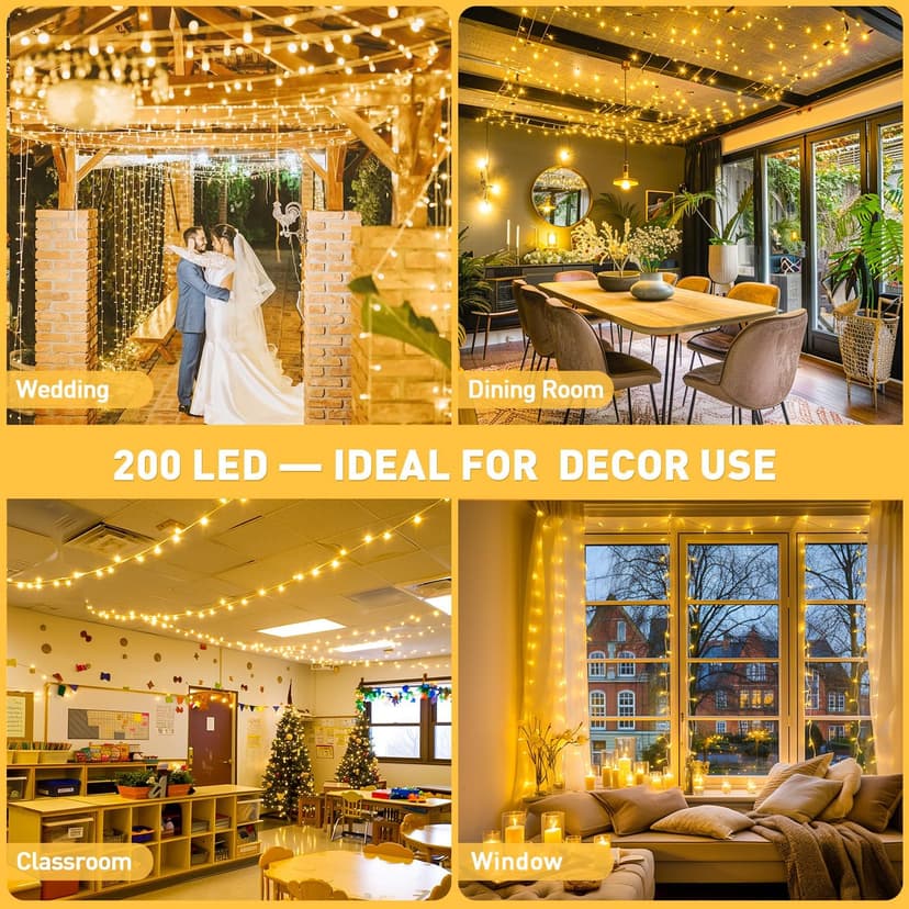 JMEXSUSS 200 LED String Lights Indoor Outdoor Clear Wire, Connectable Warm White Christmas String Lights for Bedroom, 66 Ft Twinkle Fairy String Lights Plug in for Home Wedding Tree Yard Patio Spring