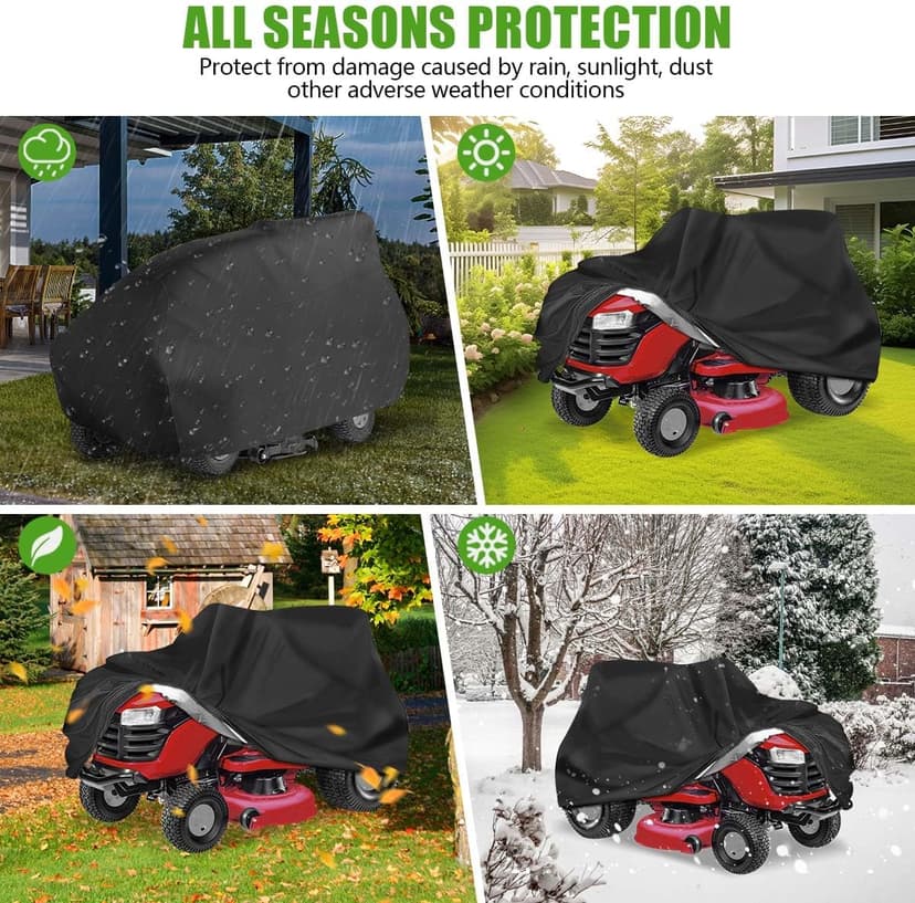Outdoors Lawn Mower Cover Waterproof Heavy Duty 210D Polyester Oxford UV Protection Lawn Tractor Cover Fits Decks Up to 54" with Drawstring and Storage Bag