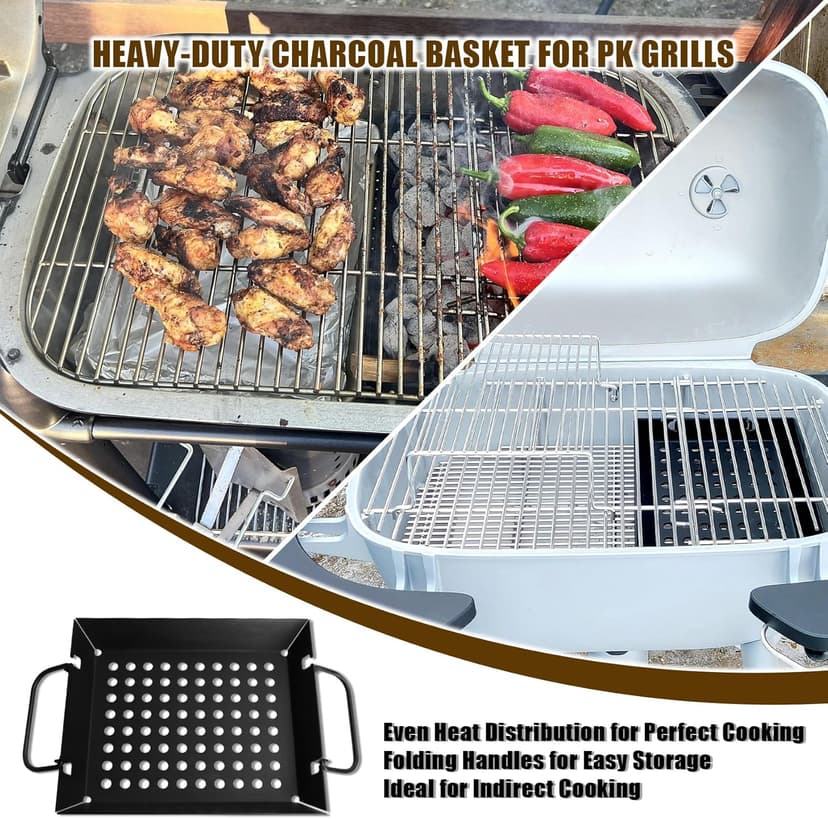 SafBbcue Grill Basket Tray for PK Original and other Charcoal Grills Charcoal Grill Basket Tray for PK Grills BBQ Grill Accessories for PK and Other Charcoal Grills Steel Charcoal Briquette Holder for PK99090