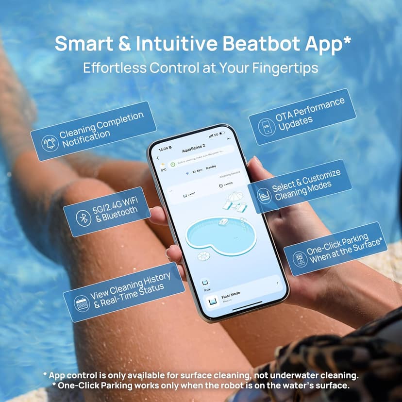 Beatbot AquaSense 2 Cordless Robotic Pool Vacuum Cleaner, Smart Surface Parking, Double-Pass Waterline Scrubbing, Cleans Floor, Walls, and Waterline, Above & In-Ground Pools up to 3,230 sq.ft - Blue