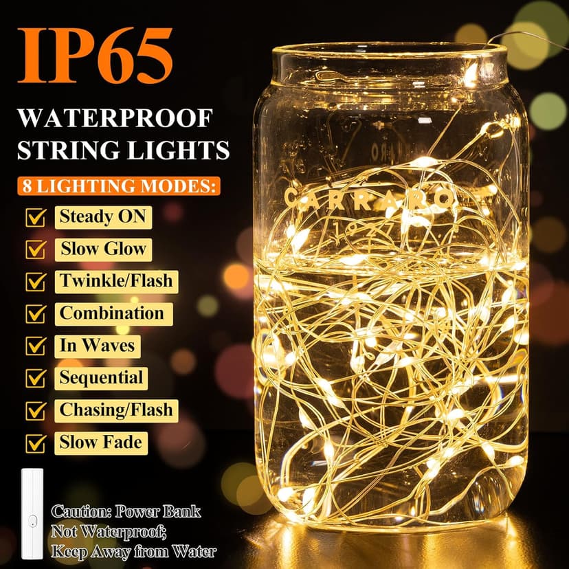 Lipstick Rechargeable Fairy Lights, 1 Pack Twinkle Lights Battery Operated, Mini Indoor LED String Lights with Timer for Vine, Bedroom, Christmas, Parties, Wedding, Decoration (10M/33FT Warm White)