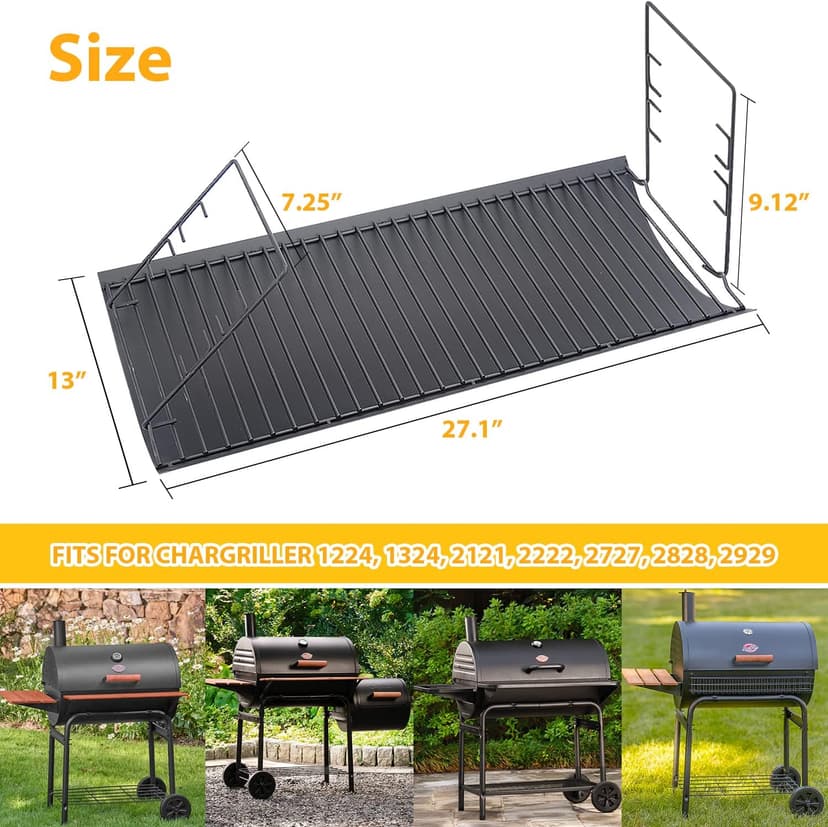 27 inch Charcoal Ash Pan Replacement for Char-Griller 1224 1324 2121 2222 2727 2828 2929, for Charbroil 17302056 Grill Grates Replacement with 2pcs Grate Hanger