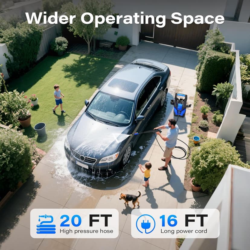 Electric Pressure Washer, Power Washer with Foam Cannon, Portable Pressure Cleaning Machine with 4 Different Nozzles for Cars, Driveways, Fences, Patios, Home Cleaning, 2.5 GPM