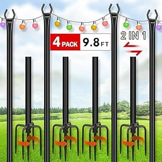 FEED GARDEN 4 Pack String Light Poles for Outside, 9.8FT Metal Poles for Outdoor String Lights, Stand Poles for Deck, Garden, Patio, Wedding, Backyard, Christmas Party