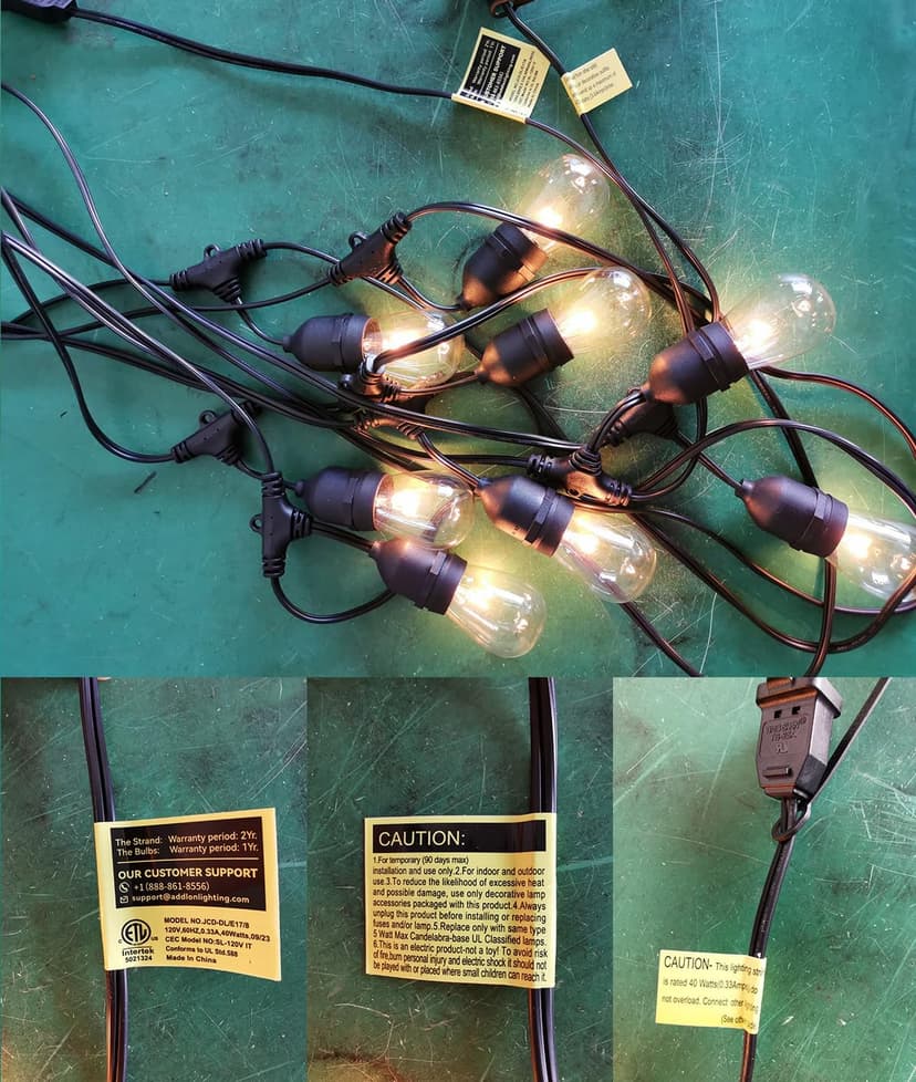 addlon 24FT Outdoor String Lights Commercial Grade Weatherproof Strand Edison Vintage Bulbs, ETL Listed Heavy-Duty Decorative Café Market Patio Lights for Bistro Classic Black