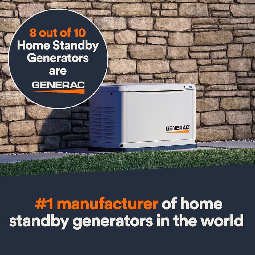 Generac Guardian 24kW Home Standby Generator with 200 Amp Transfer Switch, Durable All Aluminum, WiFi Enabled with G-Force Engine, Easy to Use, Whole House Power Backup, Smart Outage Solution - Bisque