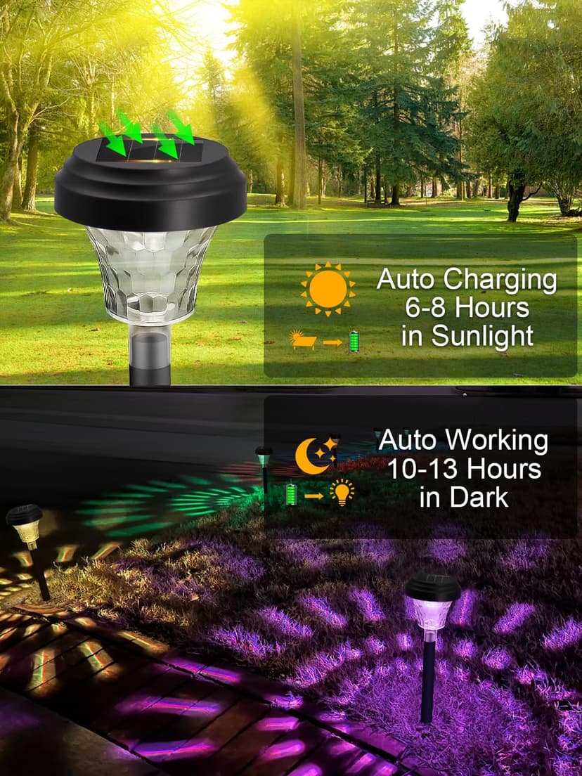 Solar Pathway Lights 8 Pack, Outdoor Solar Yard Lights, RGB Color Changing+Warm White, IP67 Waterproof for Garden Path Backyard Christmas Lawn Landscape Decorative