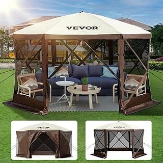 VEVOR Pop Up Gazebo Screen Tent 12 x 12 Ft, 6-Sided Camping Gazebo Instant Canopy Sun Shelter with 6 Removable Privacy Wind Cloths, Mosquito Netting, 300D Oxford Cloth for Patio, Backyard, Lawn