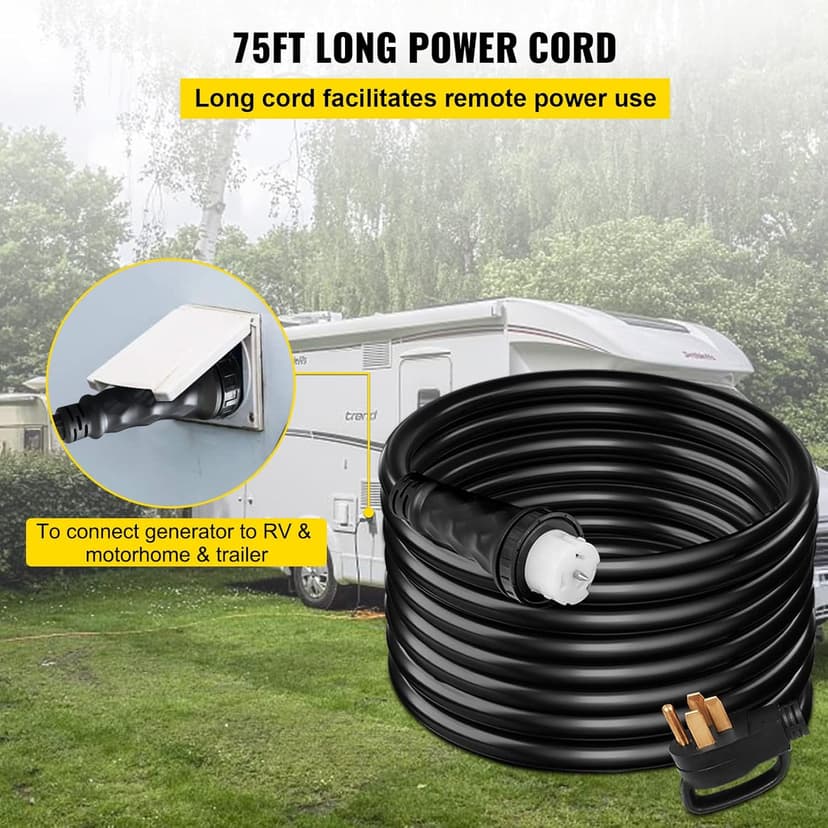 Vevor 75Ft 50 Amp Generator Extension Cord 4 Wire 8 Gauge Generator Cord 125V 250V Generator Power Cord N14-50P & SS2-50R & CS6364 Twist Lock Connectors : Everything Else