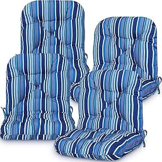 Chunful Tufted Back Chair Cushion Indoor Outdoor Weather Resistant Swivel Rocker Patio Chair Cushions for Outdoor Furniture(Blue White,4 Pack)