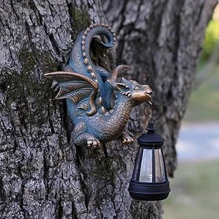Dragon Solar Garden Statue - Gothic Outdoor Wall Hanging Decor with Solar Light, Fantasy Dragon Figurine for Patio, Yard, or Tree - Unique Whimsical Gift for Adults, Men & Women