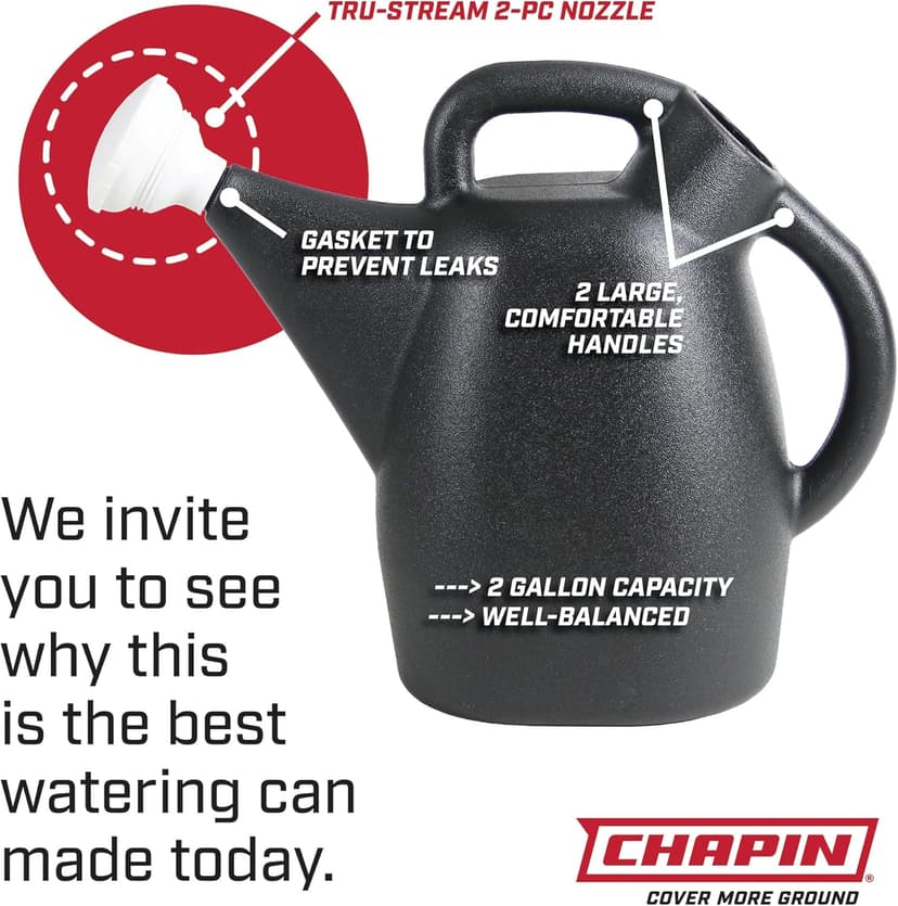 Chapin 2 Gallon Watering Can - Garden Watering Can for Indoor & Outdoor Plants, 100% Recycled Plastic Watering Can with Detachable, Drip-free Sprinkler Head, Made in USA