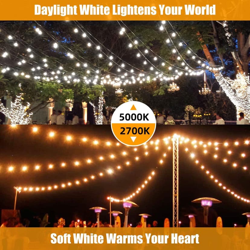 Lakumu Outdoor String Lights 96FT(48×2), Commercial Grade Heavy Duty Patio Light with Dimmable S14 Shatterproof LED Bulbs, Linkable Waterproof Bistro Lights for Outside Deck Backyard Cafe Market
