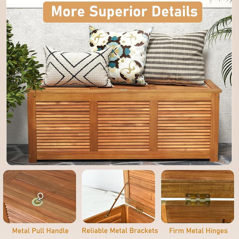RELAX4LIFE Deck Box Acacia Wood - 46 Gallon Backyard Storage Bin Container for Patio Furniture Cushions, Pillows, Garden Tools, Pool Accessories, Wooden Porch Bench, Indoor Outdoor Storage Box