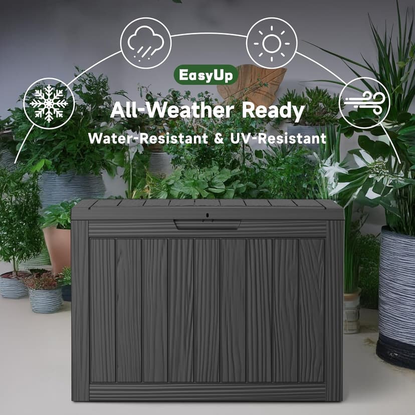 45 Gallon Outdoor Storage Box, Resin Waterproof UV-Resistant Deck Box, Reinforced Stability for Patio, Garden, and Poolside, Striped Black